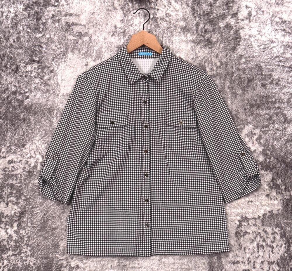 J McLaughlin Catalina Cloth Top Large Womens Black Gingham Button Down Shirt